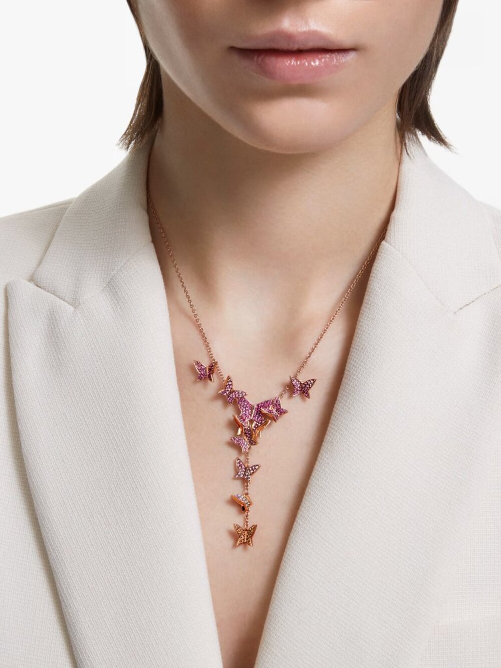 Swarovski Idyllia Lilia Y necklace Butterfly - Pink, Rose gold-tone plated